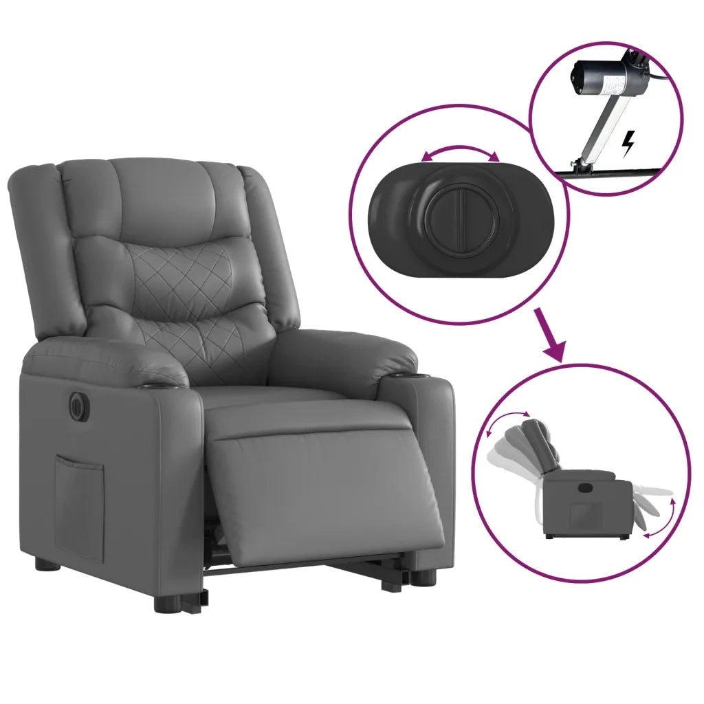 Poltrona Alzapersona Reclinabile Grigio in Similpelle 3206562