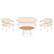 Divano da giardino a 4 posti in metallo bianco e beige Acciaio a 4 posti con cuscini Moderno Outdoor