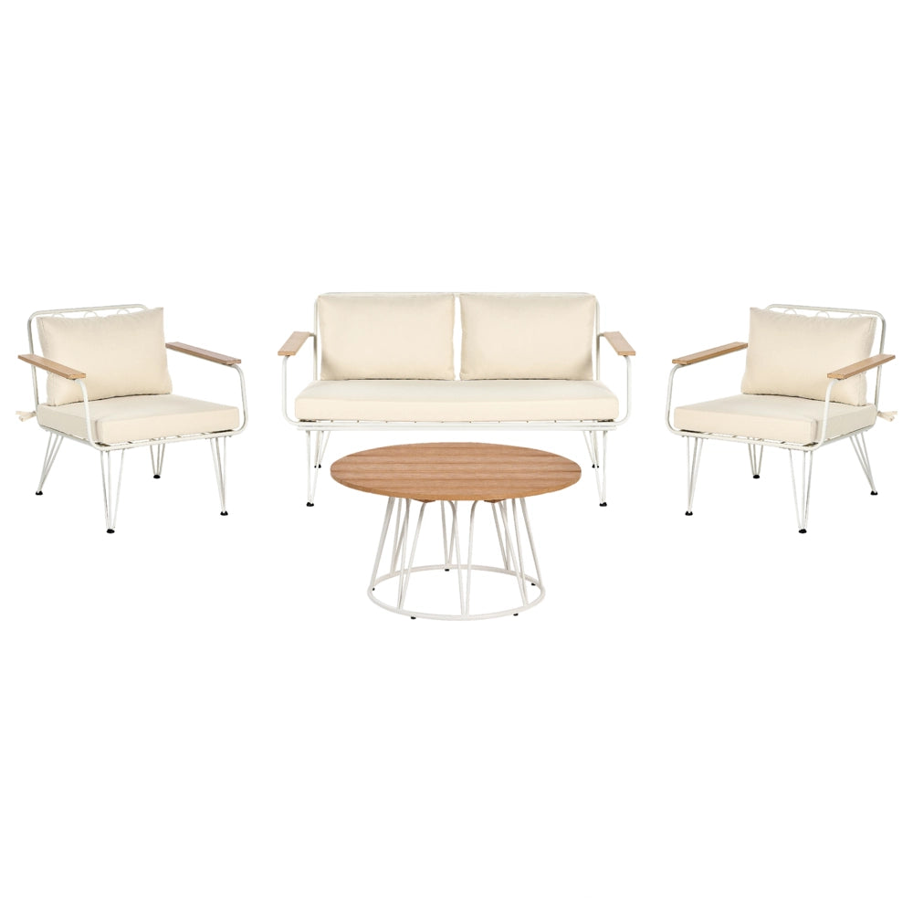 Divano da giardino a 4 posti in metallo bianco e beige Acciaio a 4 posti con cuscini Moderno Outdoor