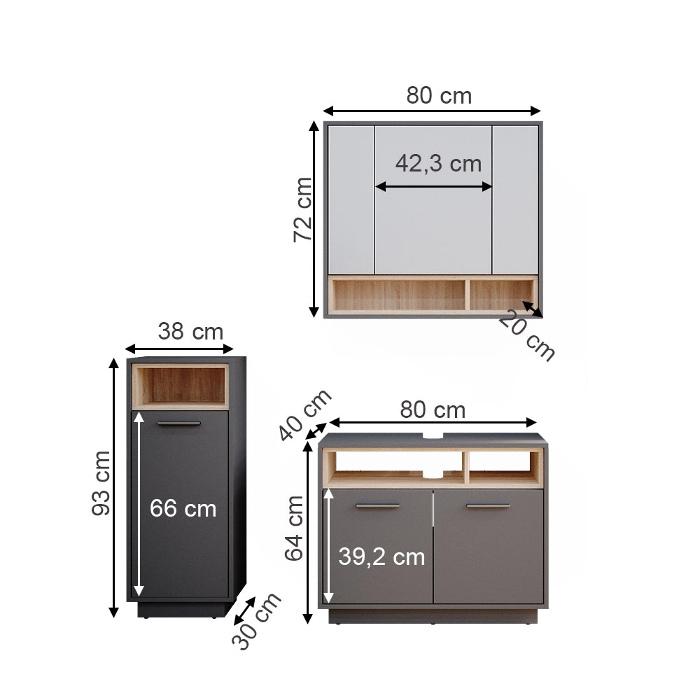 Vicco Set mobili bagno Antracite 3 parti