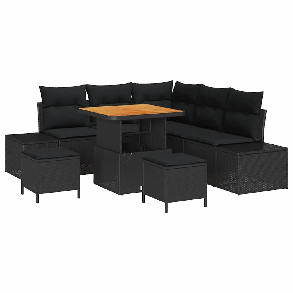 vidaXL Set Divano da Giardino con archiviazione 8 pcs Nero Poly Rattan