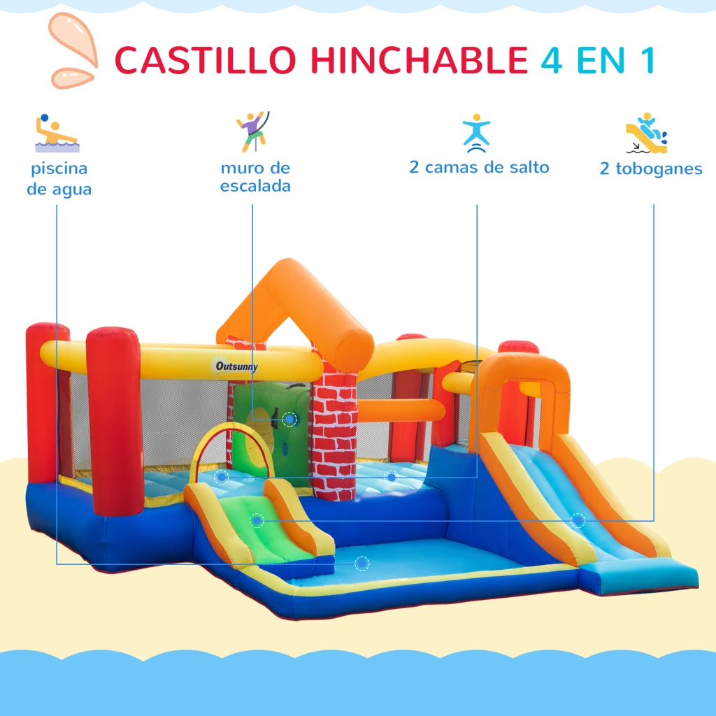 Letto a castello gonfiabile con 2 scivoli e piscina ¨C zephmum ¨C multicolore 380x370x230 cm