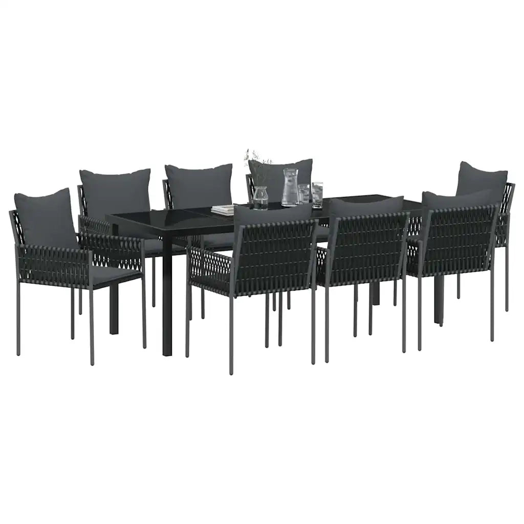 Set da Pranzo per Giardino 9 pcs Nero e Grigio Rattan in PE 3379106