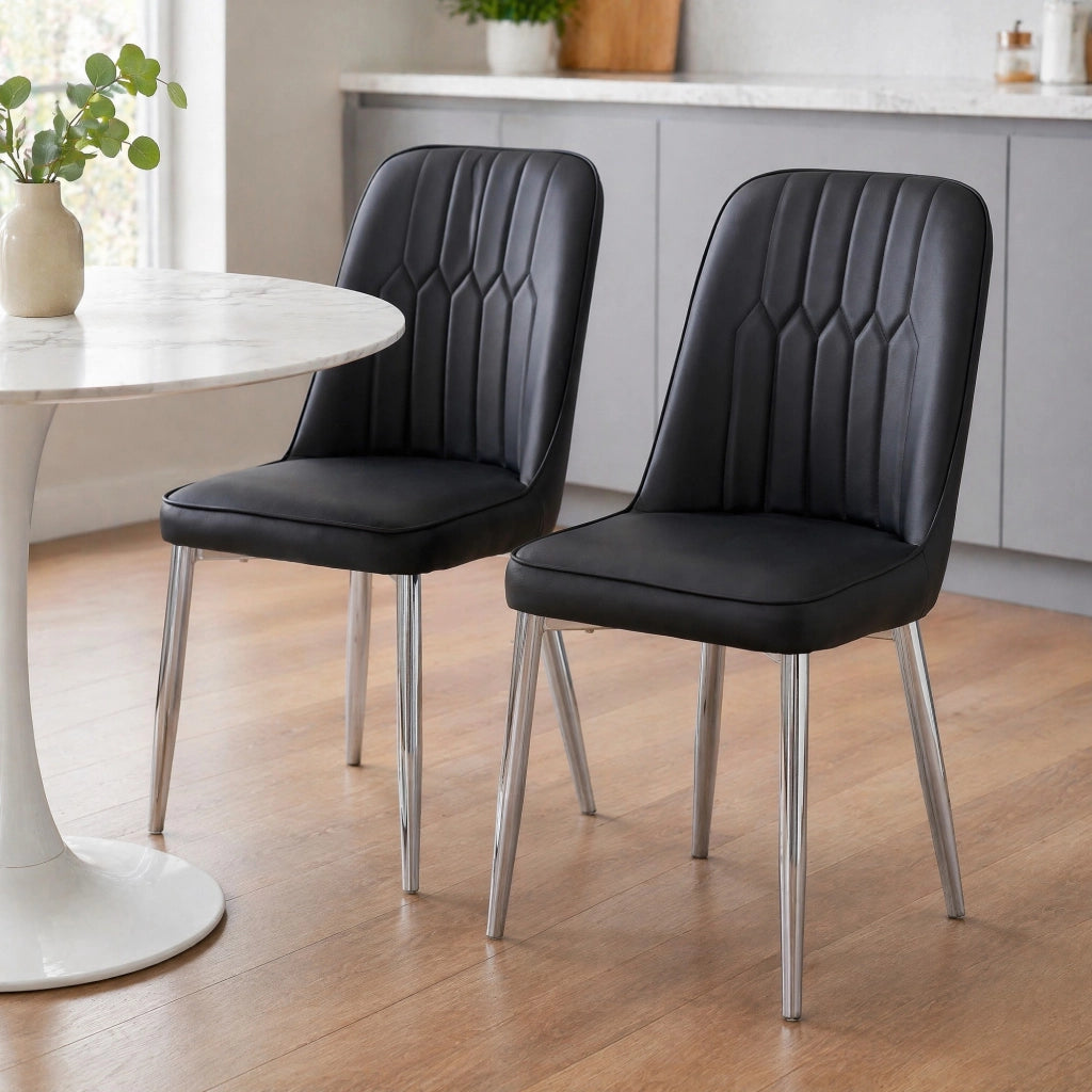 SEDIA DA PRANZO NERA IN PU CON GAMBE IN METALLO ARGENTO 89 CM
