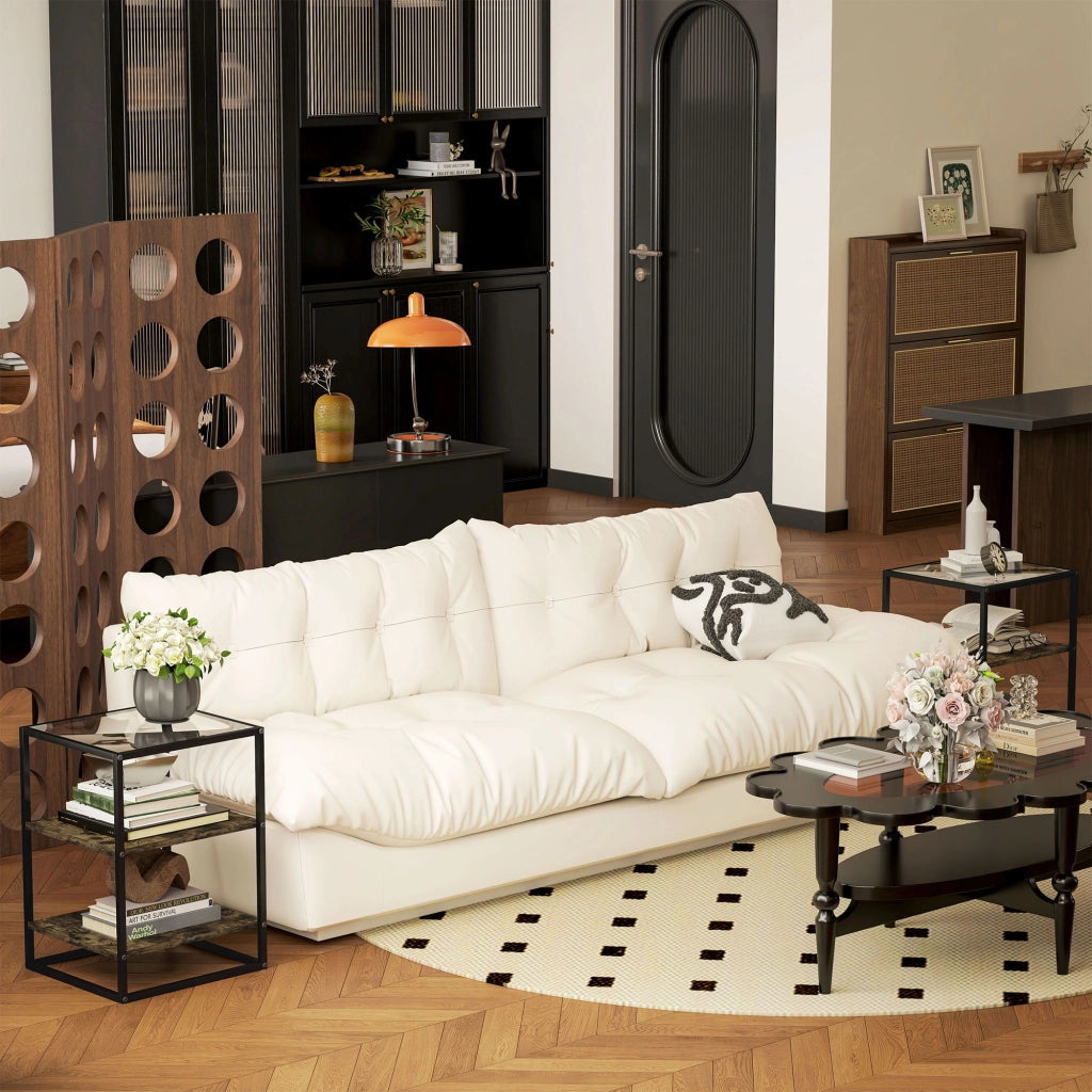 Set Tavolini da Soggiorno a Livelli ¨C zephmum ¨C Legno, Metallo, Vetro Temperato, Marrone, 37x40x55.5 cm