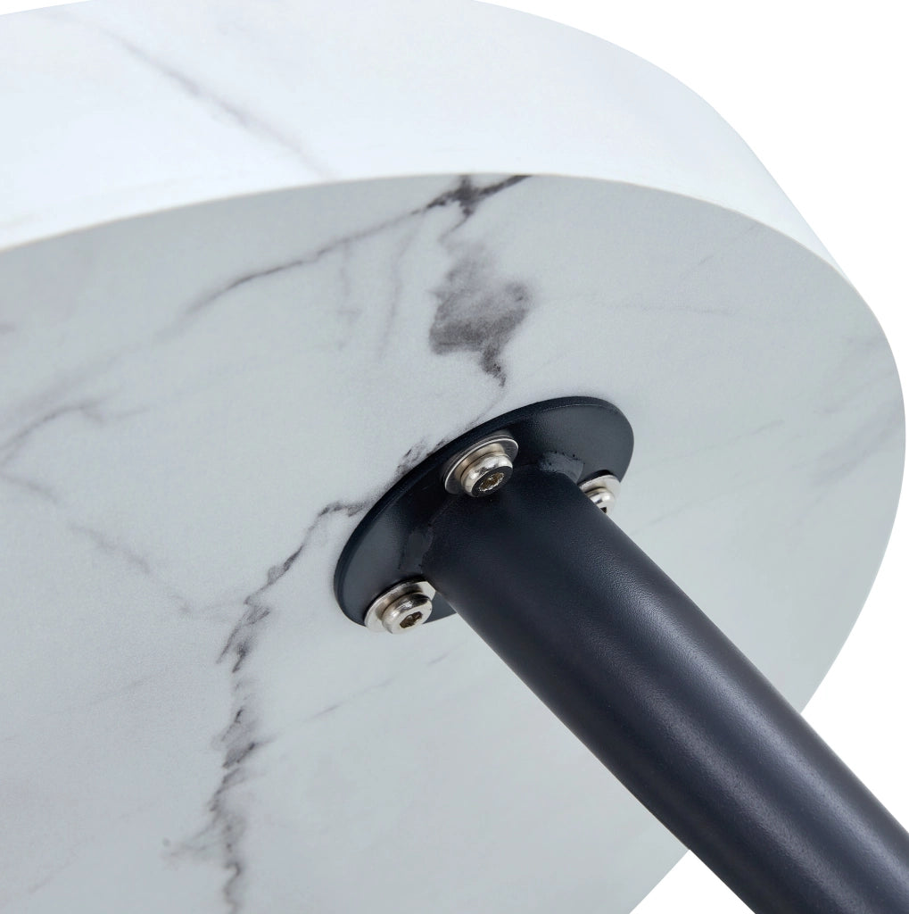 Tavolino rotondo 73.99x73.61x22.5 cm con piano effetto marmo e scanalature; MDF e metallo; bianco