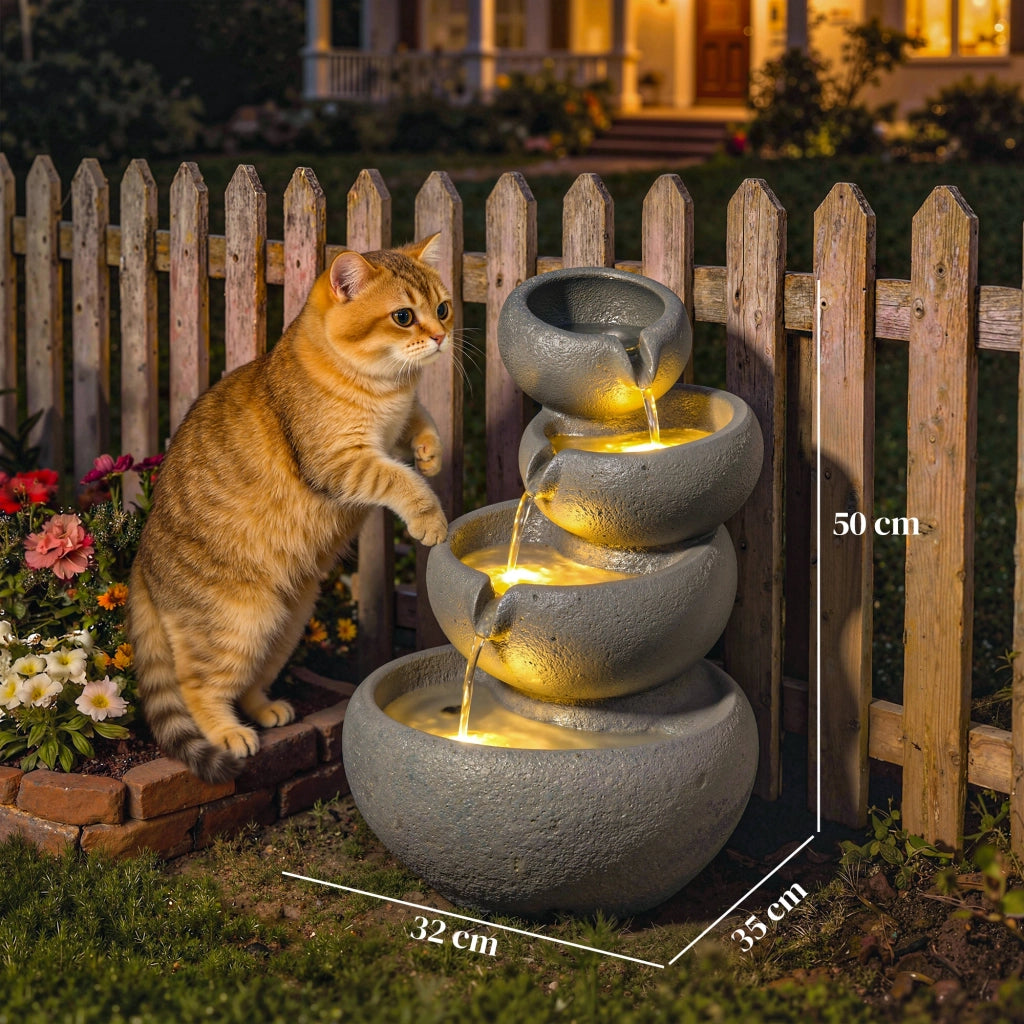 Fontana da giardino a cascata in resina con LED ¨C zephmum ¨C effetto pietra 35x32x50 cm