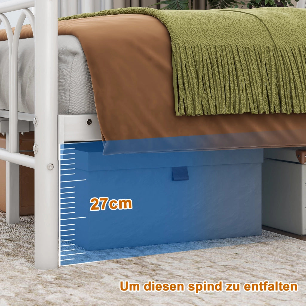 LETTO 120x200 cm in metallo e MDF Bianco con LED, USB e testiera alta