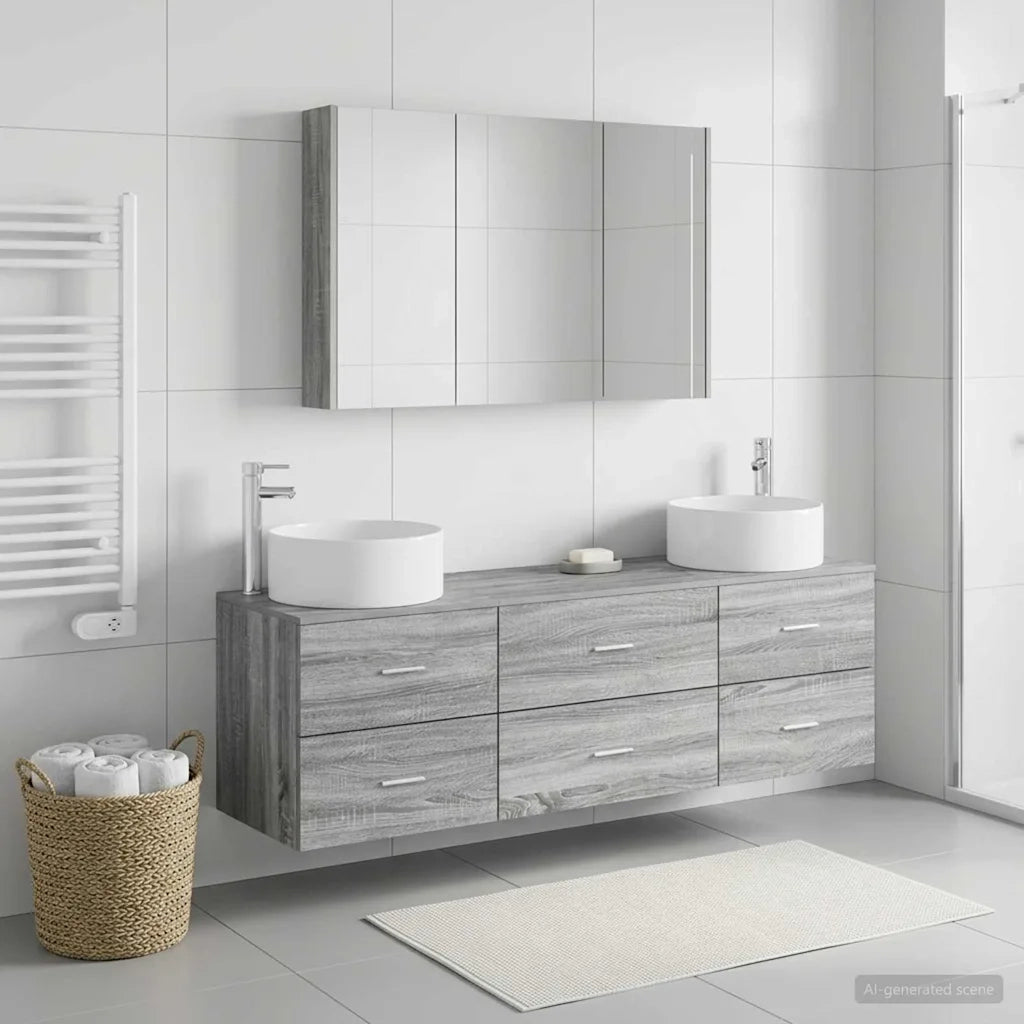 Set di mobili per il bagno 4 pcs Sonoma grigio 3407068