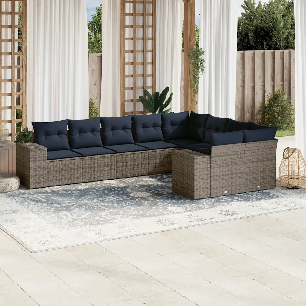 Set Divani da Giardino 9 pz con Cuscini Grigio in Polyrattan 3223040