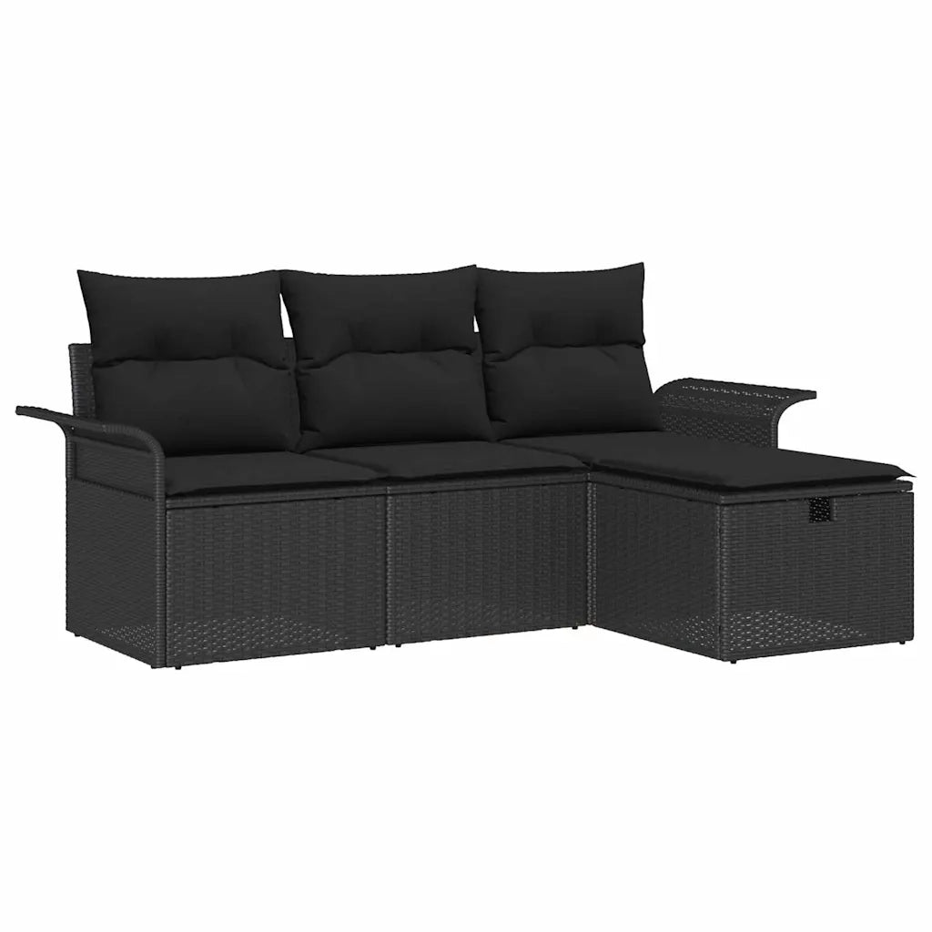 Set Divano da Giardino con cuscino 4 pcs Nero polyrattan