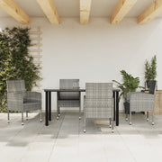 Set da Pranzo da Giardino 5 pz Nero Grigio Polyrattan e Acciaio
