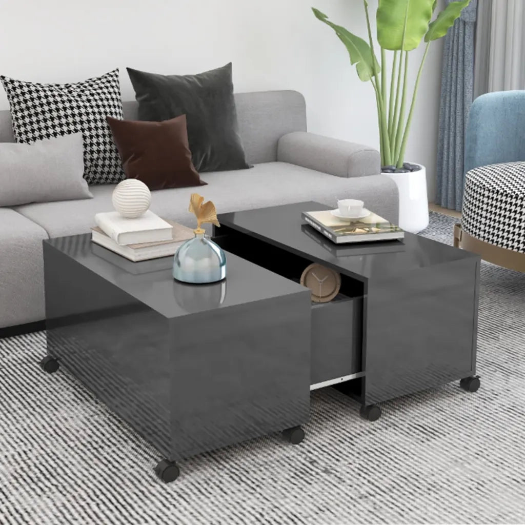 Tavolino da Salotto Grigio Lucido 75x75x38 cm Legno Multistrato