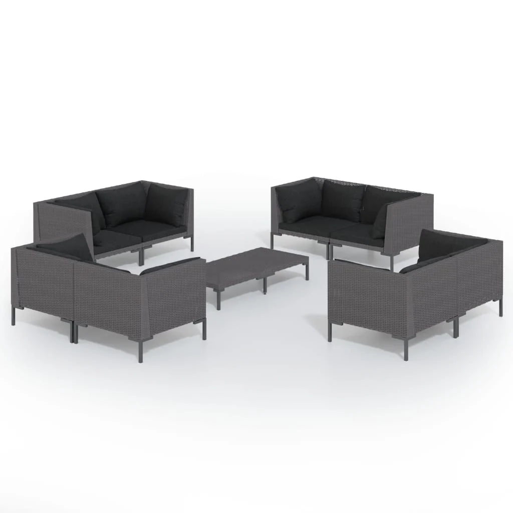 Set di mobili da giardino set da esterno 9 pezzi con cuscini in polyrattan grigio scuro 02_0018110