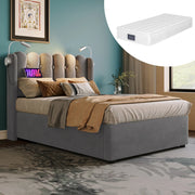 Letto singolo – 90x200 cm – luce USB contenitore con materasso – velluto grigio