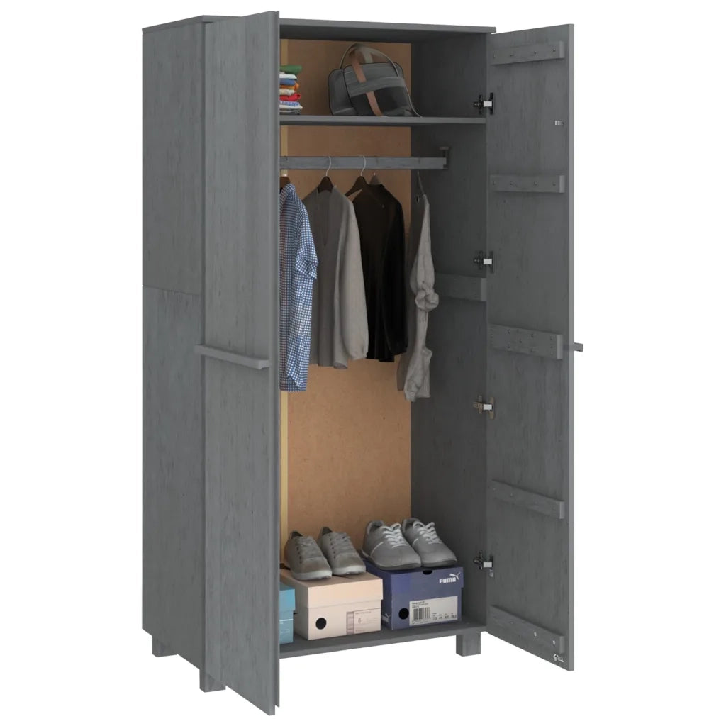 Armadio Grigio Scuro 89x50x180 cm in Legno Massello di Pino cod mxl 66046
