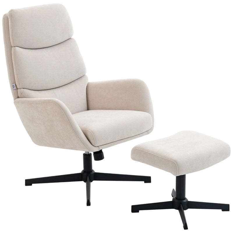 POLTRONA con poggiapiedi, schienale alto, base in metallo, beige