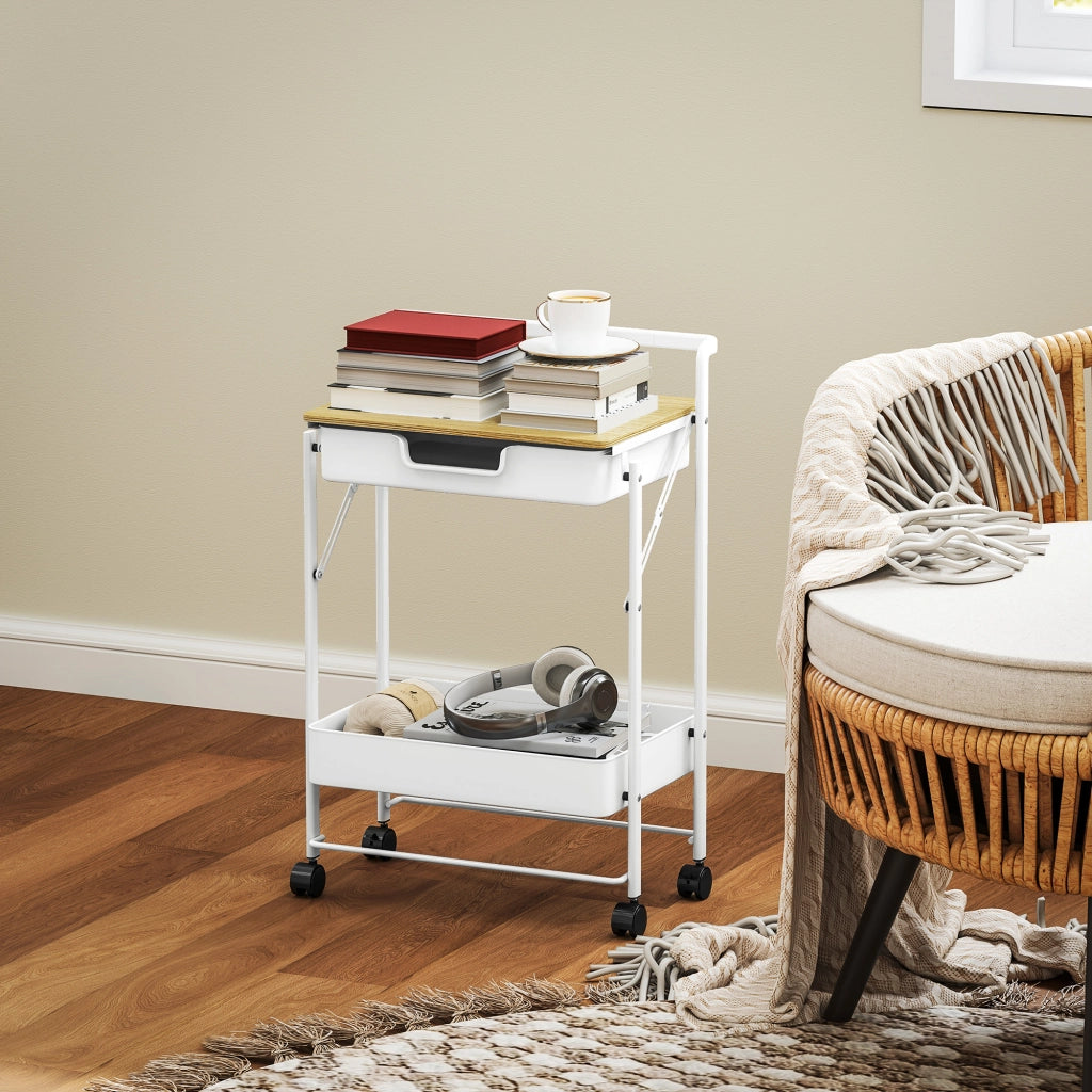 Tavolino carrello con ruote e cassetto ¨C zephmum ¨C bianco 60x40x80 cm