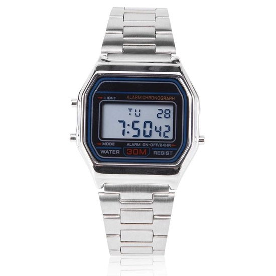 Orologio Digitale 30 m Acqua  LED Illuminazione di Fondale - Cinturino in Acciaio Inossidabile - Universale - Regolazione dell'Ora Precisa - Cronografo - Orologio da Polso