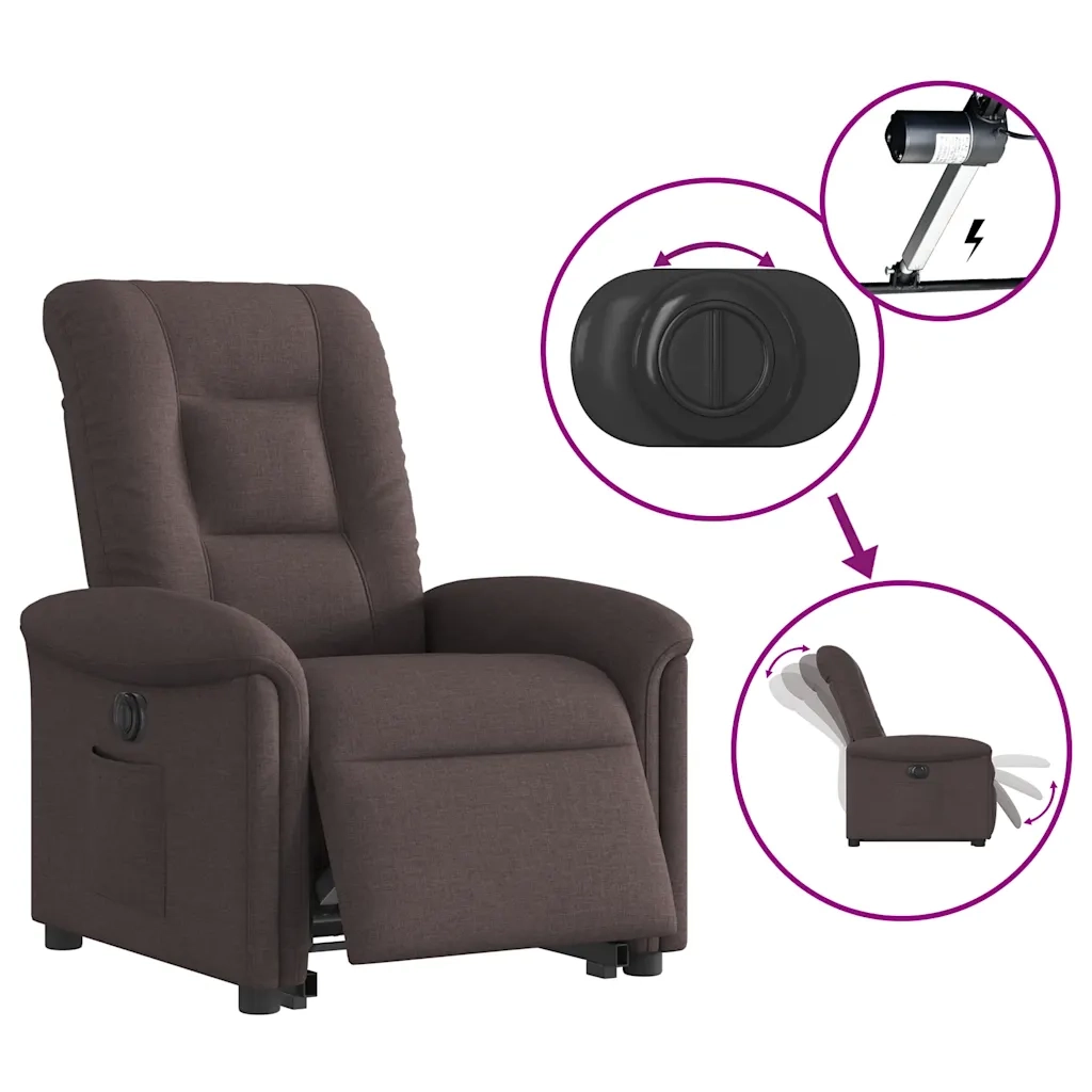 Poltrona | Sedia Relax Alzapersona Reclinante Elettrica Marrone Scuro Tessuto