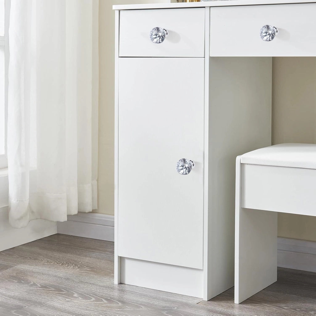 Toeletta con specchio e sgabello, scrivania con 3 cassetti e 4 ripiani, scrivania per trucco con luci LED regolabili, tavolo da trucco per camera da letto, 100 x 40 x 140 cm, bianco, HZ661223
