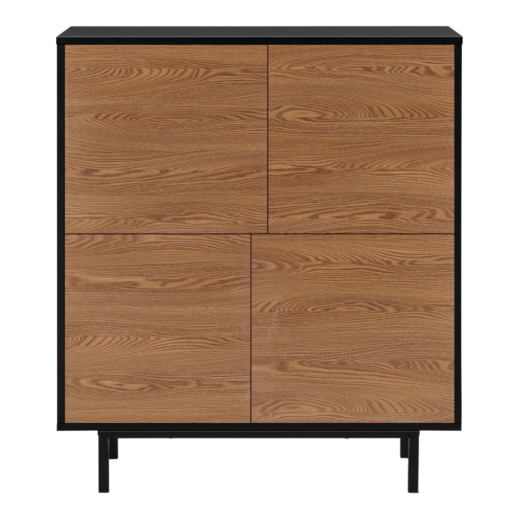 Mobile Contenitore Gnosjö Comò a 4 Ante 93 x 80 x 30 cm - Nero/Effetto Legno Scuro [en.casa]