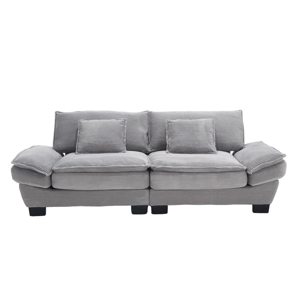 Divano 2 posti in velluto grigio chiaro con seduta profonda; 224 x 81 x 81 cm