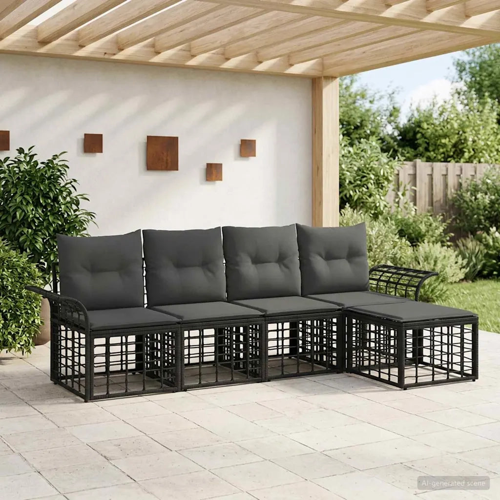 Set di divani da esterno 5 pz | Set Salotto da Giardino Nero e Grigio scuro Poliestere