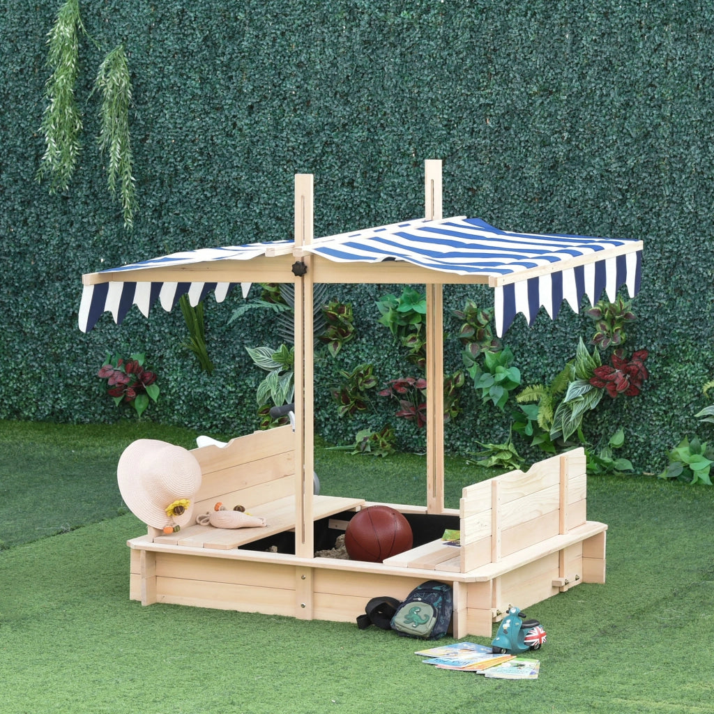Sandbox per bambini in legno quadrata con panche e coperchio ¨C zephmum ¨C 106x106x19 cm