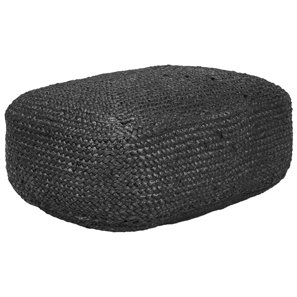 Cuscino da pavimento nero in iuta EPS riempito di perline 70 x 40 x 20 cm Ottomano rotondo in stile boho Accessorio per la casa