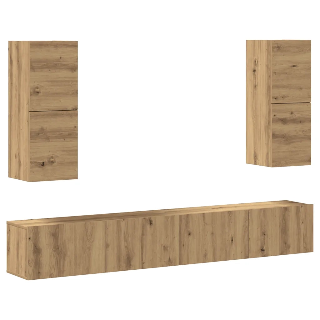 Set Mobile TV 4 pz-Set di 4 Credenza per TV Montato a Parete Rovere in Legno Multistrato