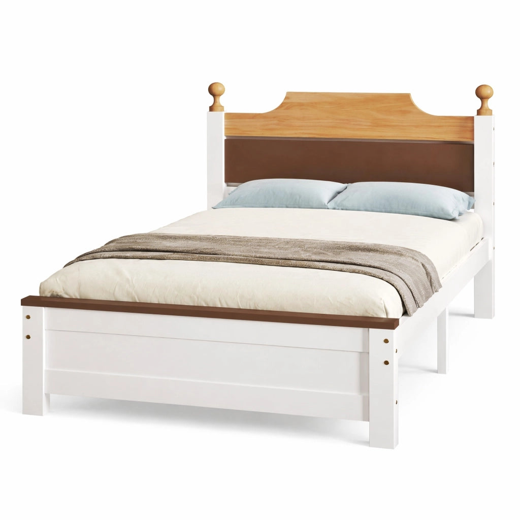 Letto singolo in legno con testiera a contrasto e 15 doghe