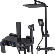 Set di doccia con doccia a pioggia - Set di doccia - Docce a pioggia - Doccia a pioggia con rubinetto termostatico - Quadrato - Regolabile - Display temperatura - Rotativo 360° - Nero lucido