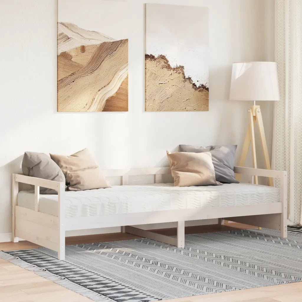 Dormeuse con Materasso-Divano Letto Bianca 90x200 cm Legno Massello Pino 772957