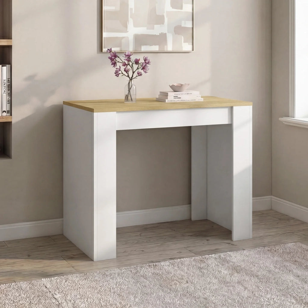 IDMarket - Consolle allungabile ORLANDO 6 posti 140 cm legno bianco e faggio impiallacciato