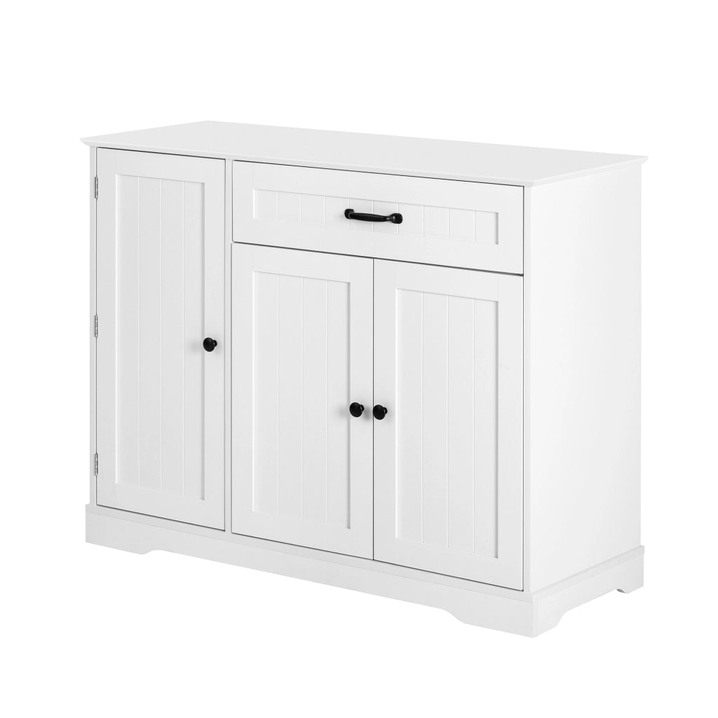 Credenza con 3 ante e 1 cassetto; ripiani regolabili - per soggiorno - in MDF - bianco