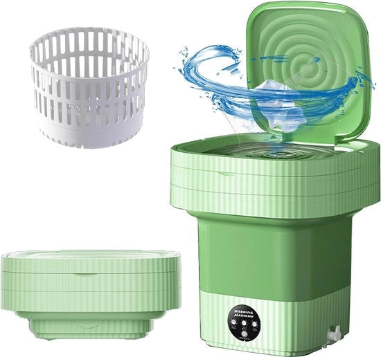 Campingwasmachine portatile da 10 litri - 10 W, pieghevole e compatta - 3 modalità, automatico - per viaggi e piccoli capi - verde
