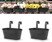 Due grandi vasi per piante appesi in metallo - vasi per piante smaltati per appendere alla parete - interni/esterni - per recinzioni, balconi, giardini, decorazione di casa - con chiodo rimovibile - adatti per recinzioni, balconi (nero)