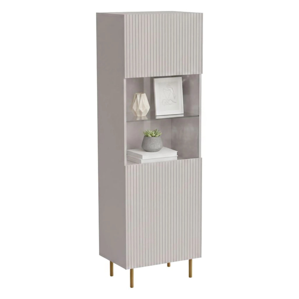 Vetrina Raccuja, Vetrinetta da soggiorno con anta e dettaglio in vetro, Rialzato da terra, 60x42 h183 cm, Beige