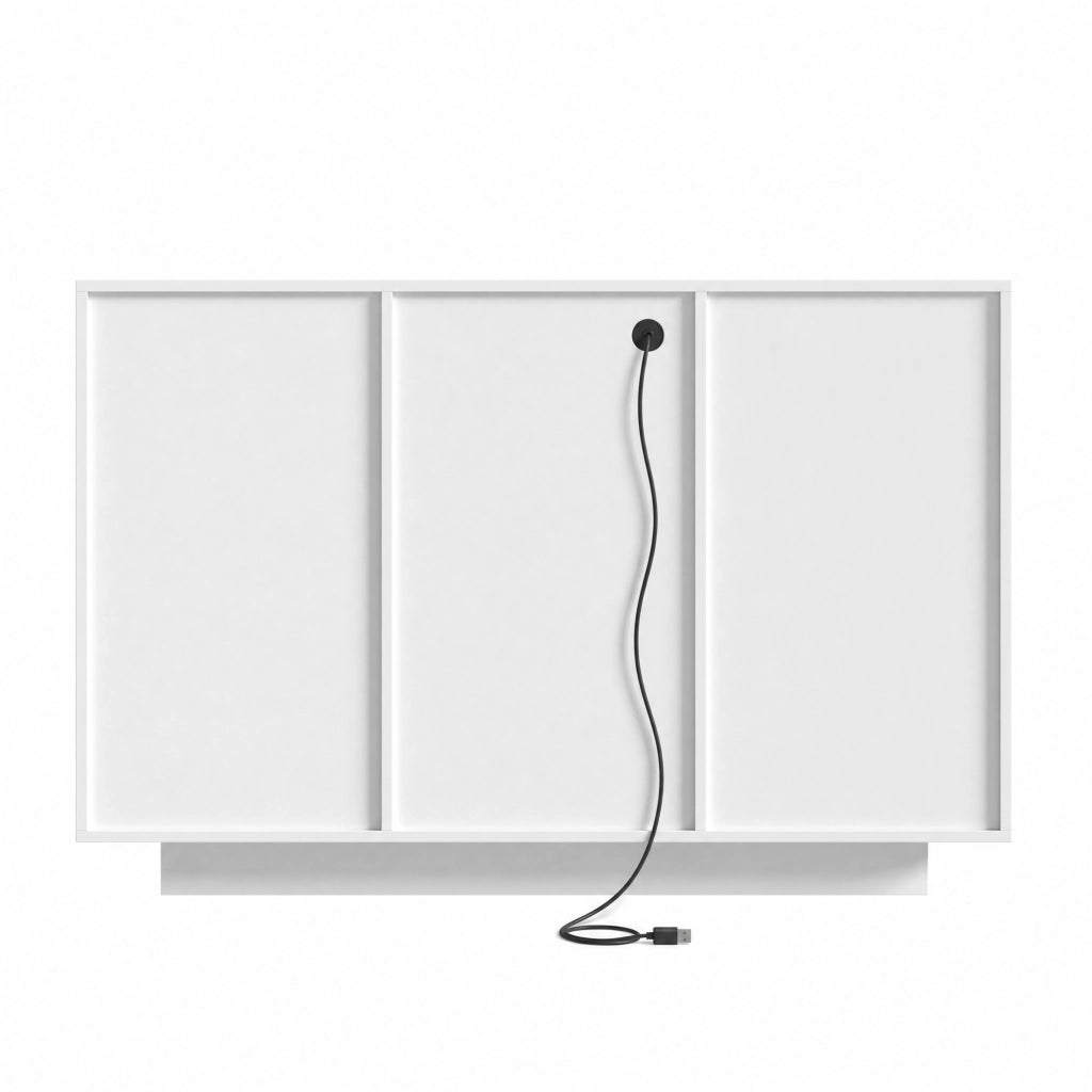 Credenza con LED e 4 vani, ripiani in vetro regolabili, per soggiorno e cucina, bianco naturale, 120 × 40 × 80 cm