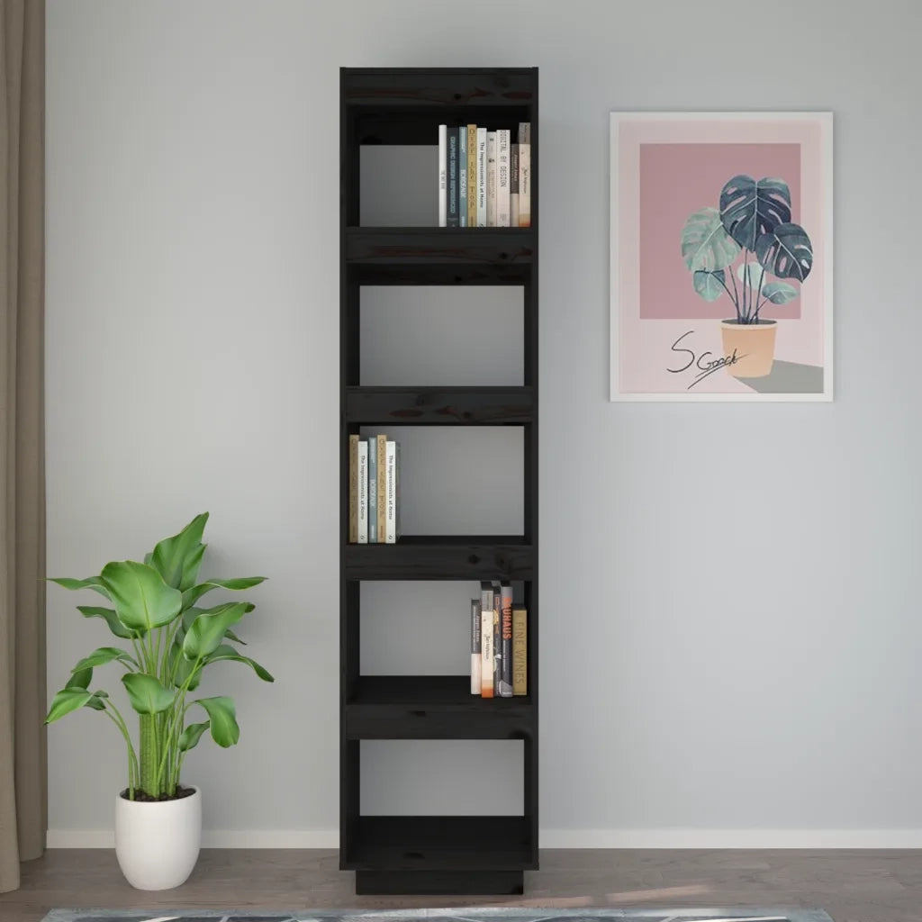 Libreria Divisorio-Scaffale per Libri-Mobile di Stoccaggio Nero 40x35x167 cm in Legno Massello di Pino