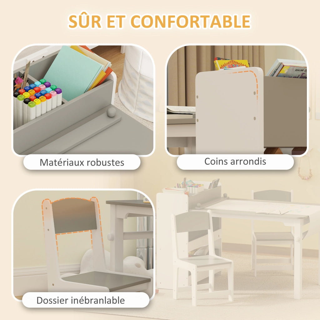 Tavolo con sedie bambini ¨C zephmum ¨C legno, grigio, con cassetti e scaffali