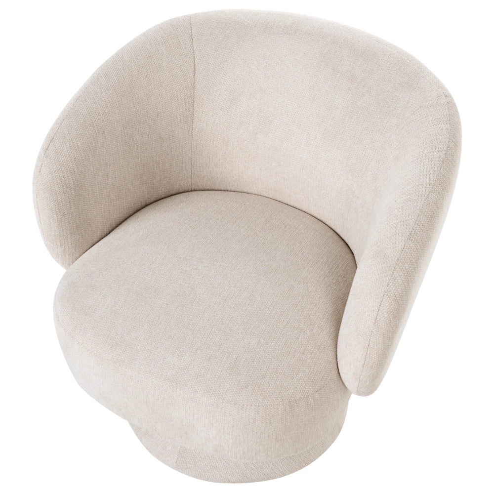 Poltrona girevole con seduta in ciniglia beige chiaro senza braccioli con cuscino, gambe in metallo in stile retrò