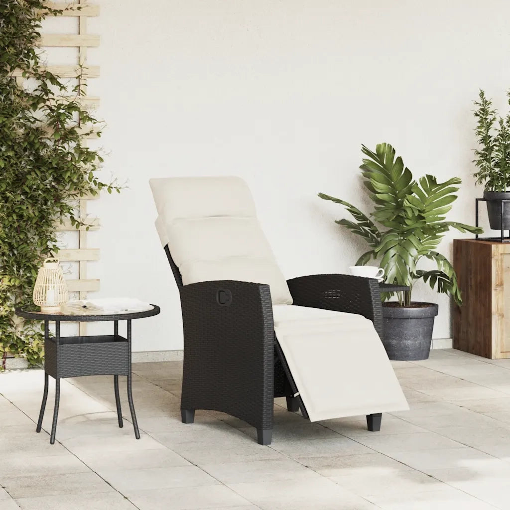 Sedia Reclinabile da Giardino | Sedie da Esterno con Tavolino Nera Polyrattan