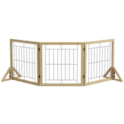 CANCELLINO PER CANI PIEGHEVOLE CON 3 PANNELLI E PIEDINI TRIANGOLARI, 210X70 CM, LEGNO NATURALE