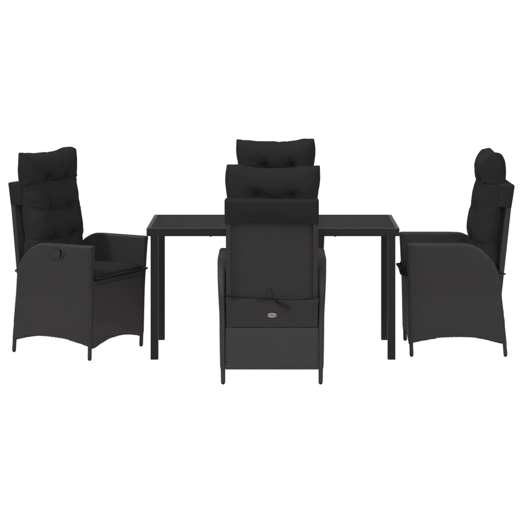 Set da Pranzo da Giardino da 5 Pezzi con Cuscini Rattan Poliattilenico Nero