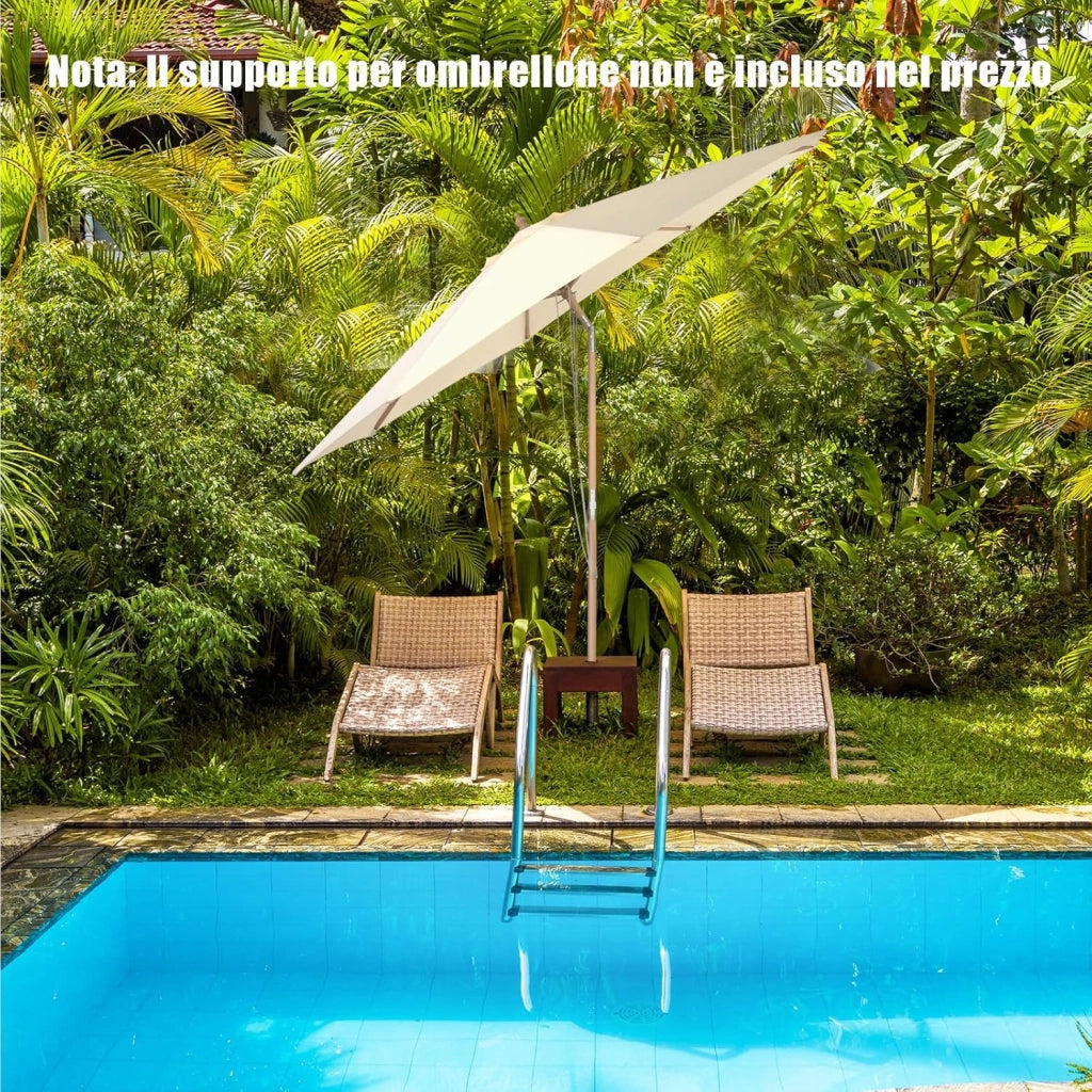 Ombrellone da Giardino, Con Struttura di Legno a Carrucola, Inclinazione Regolabile, Per Giardino,Cortile, Piscina e Bar, Beige (2,7 m)