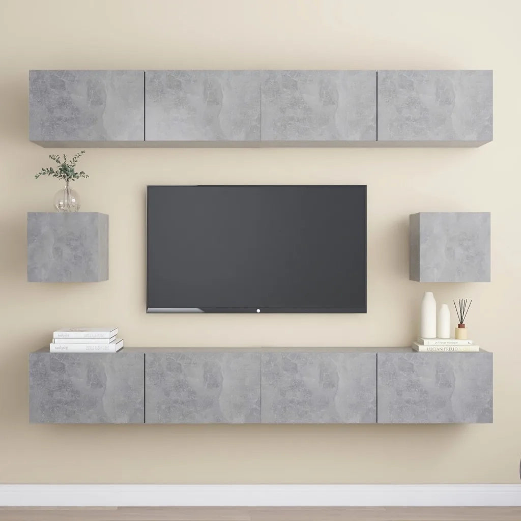 Set di Mobili Porta TV 6 pz | Armadietto TV | Mobile Porta TV Grigio Cemento in Legno Multistrato