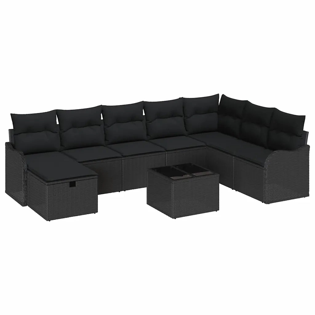 Set Divano da Giardino con cuscino 9 pcs Nero Poly Rattan 3360374
