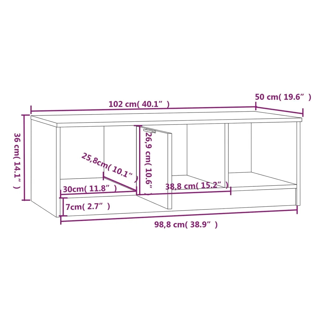 Tavolino Bianco e Rovere Sonoma 102x50x36 cm Legno Multistrato 811354